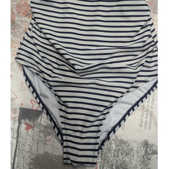 Kona Sol Blue and White Coastal Stripe Strappy Knotted One-piece Swimsuit M - Picture 2 of 8